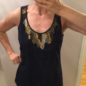 Banana Republic navy sequined/beaded top!